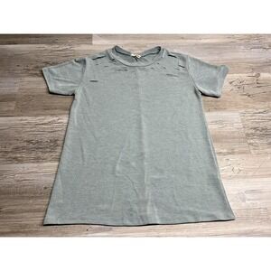 143 Story‎ Women Distressed Light Blue Line Up Short Sleeves T-Shirt  Size Small